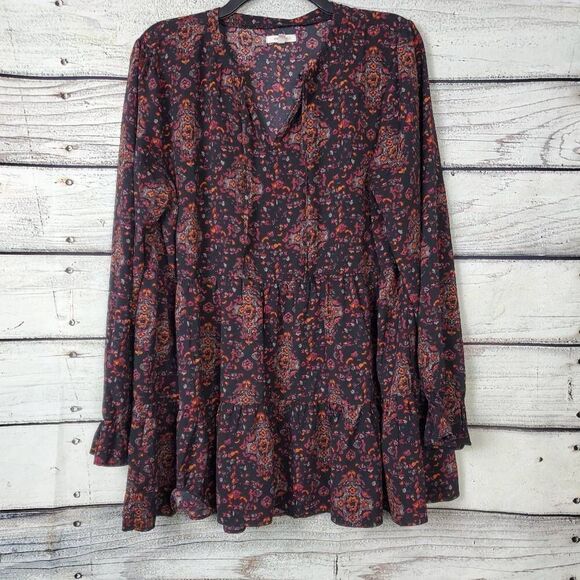 Maurices Women’s Boho Floral Tunic Blouse Long Sleeve Size L - Picture 1 of 9